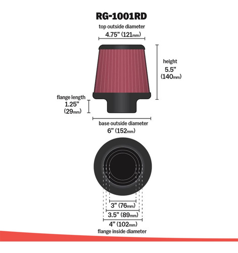 Imagem 4 de 5 de Filtro De Ar Esportivo K&n Ken Duplo Fluxo Rg-1001rd +brinde