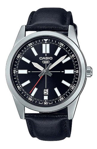 Reloj Casio Linea General Mtp-vd02l-1eudf Hombre Color de la correa Negro Color del bisel Plata Color del fondo Negro