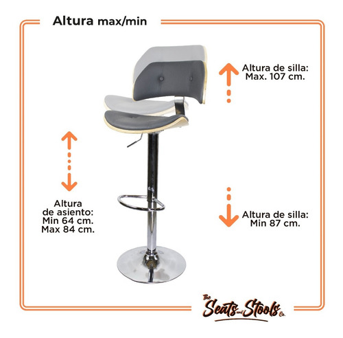 Set 2 Banco Silla Barra Giratorio Ajustable Century Gris Msi