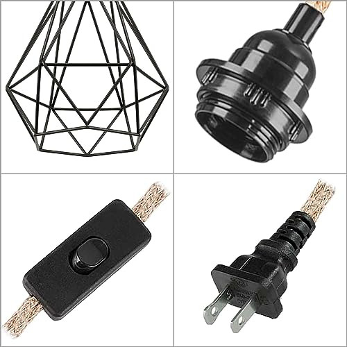 Lmpara Colgante 15ft Hemp Rope Metal Cage Con Interruptor Y