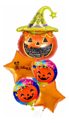 Set De 5 Globos Calabaza Sombrero Halloween Dia De Muertos