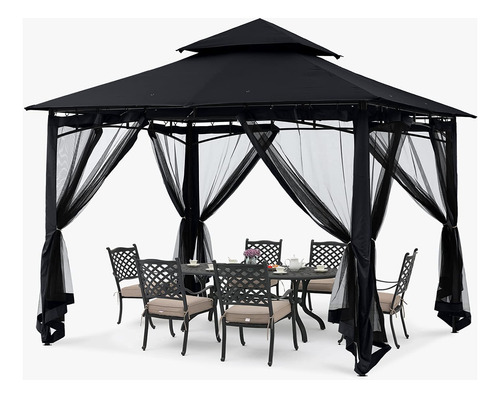 Gazebo Doble Techo Para Patios Con Toldo Y Mosquitera