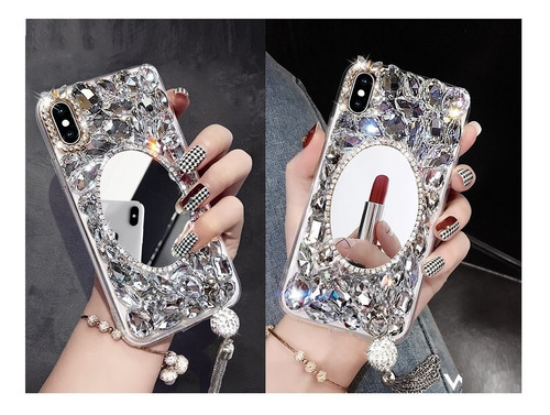 Case Espejo Piedras Colgante iPhone 6 7 8 Plus X Xr Xs Max