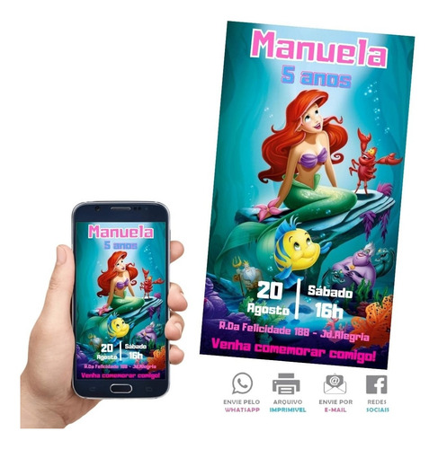 Imagem 2 de 10 de Convite Virtual Infantil Tema Pequena Sereia