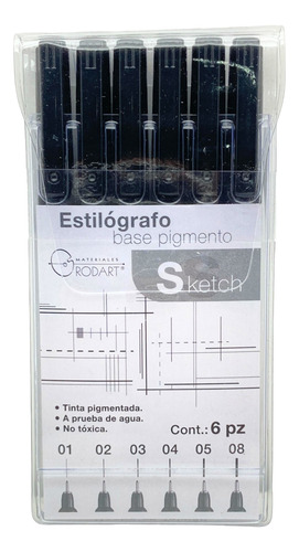 Kit Estilógrafo Rodart Sketch Negro Puntas Diferentes 6 Pzs