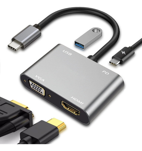 Adaptador Usb C A Hdmi Vga Para Monitor, Estación De Acoplam