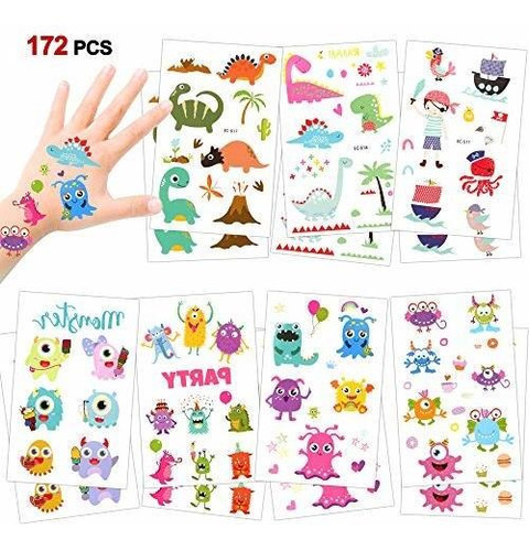 Tatuajes Temporales Para Niños (172pcs), Monstruos Konsait