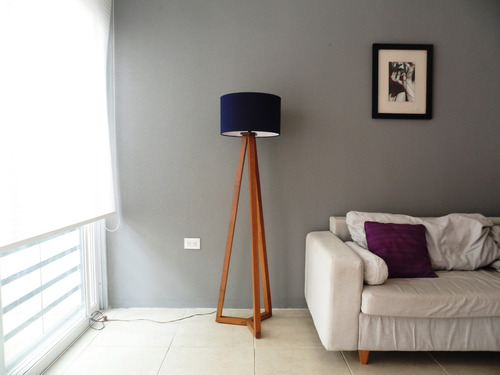 Lampara De Piso Minimalista Hecha A Mano Madera Tono Nogal Nogal Azul Marino