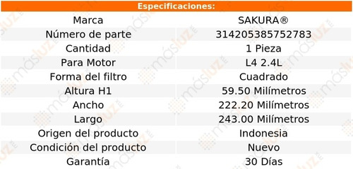 Filtro Para Aire Motor Mitsubishi L200 2.4l 4 Cil 20 Sakura