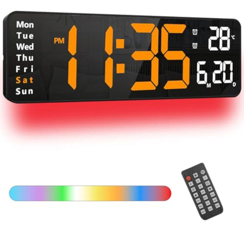 Reloj Digital De Pared De 16in Con Visualización Grande Rgb