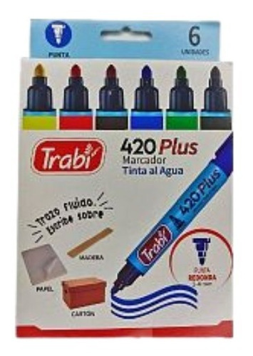 Marcador Trabi 420 Plus Tinta Al Agua Estuche X 6 Colores