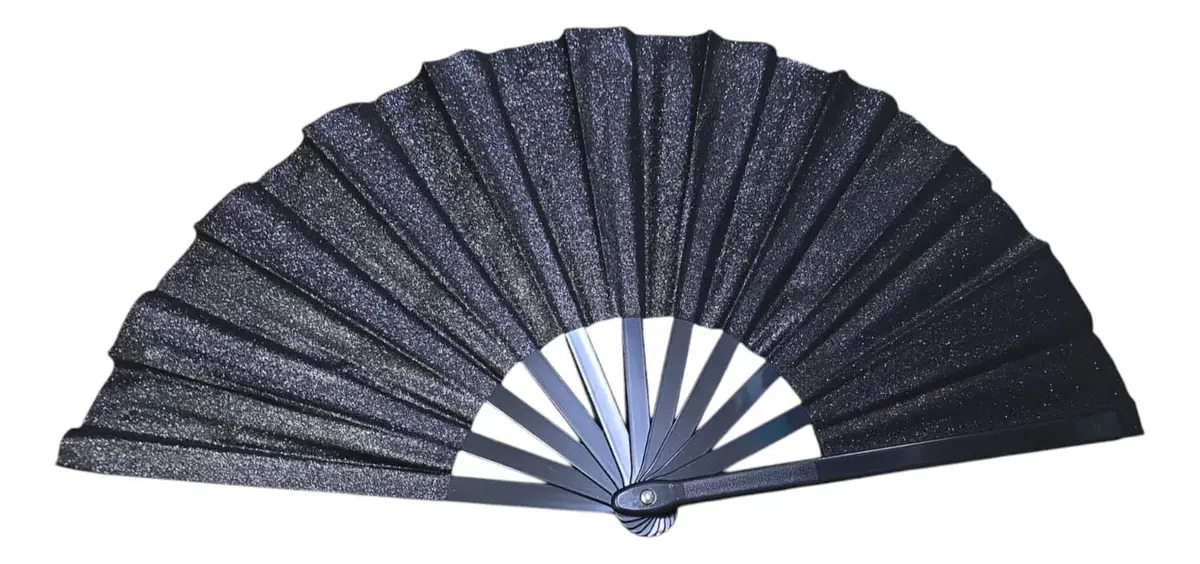 Leque Grande Com Super Brilho De Glitter 64 Cm Cor Preto Liso