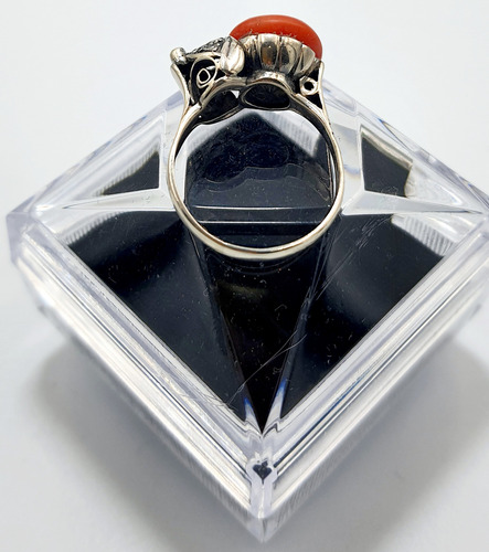 Antiguo Anillo Plata Paladio Con Diamantes Coral Talla 8 Coral 8 (Usado)
