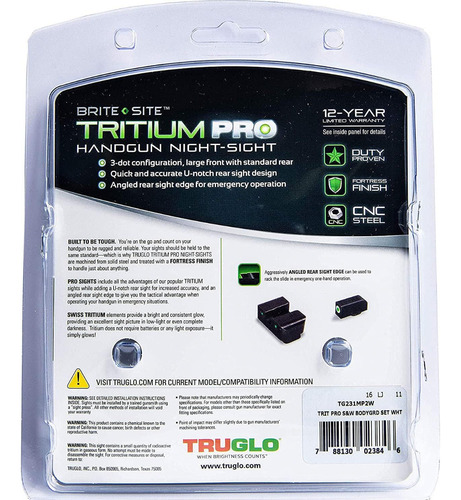 Miras Nocturnas Tritium Truglo Para S&w Bodyguard .380 Caza
