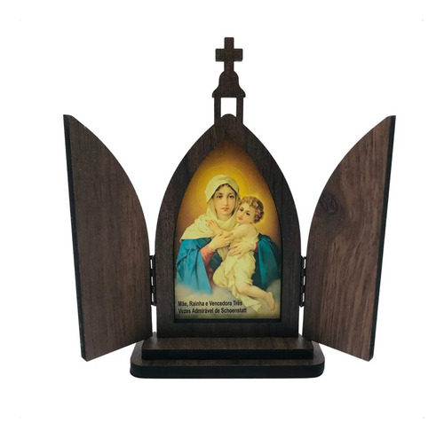 Capela Capelinha Mãe Rainha Com Porta Madeira 18 Cm