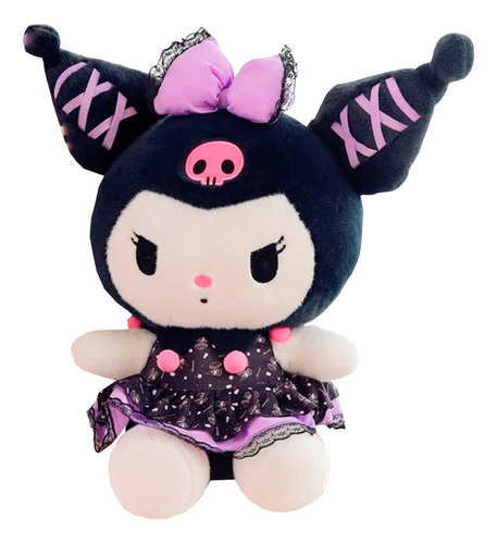 Lindo Peluche Kuromi Listones Y Bolitas Kawaii 50 Cm Color Negro