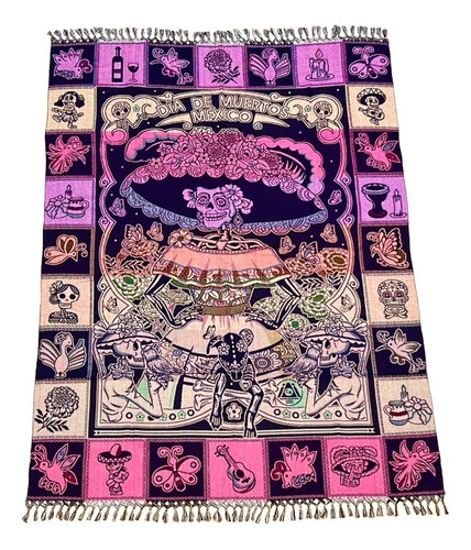 Souvenir Mantel Día De Muertos Catrina 1,5 X 2m (6 Pack) Color Fondo Morado La Catrina