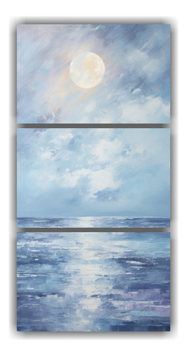 90x180cm Cuadro Decorativo Paisaje Marino Nocturno Flores