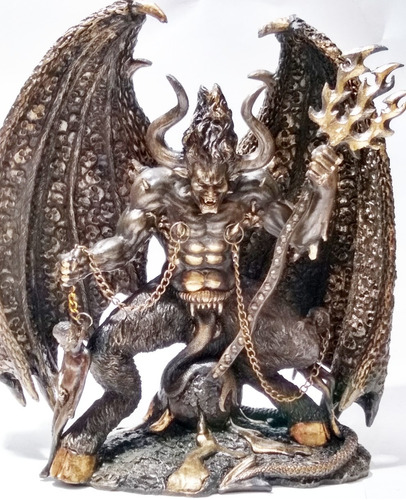Lucifer O Baphomet Figura En Resina Pintura Bronce Detallada