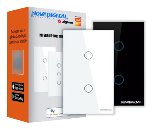  Interruptor Touch Zigbee 2 Botões Mesh Nova Digital Tuya