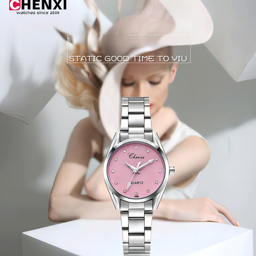 Relojes Elegantes De Cuarzo Inoxidable Chenxi Diamond Color Del Fondo Rosa
