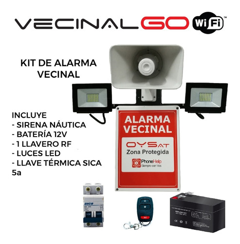 Kit Alarma Vecinal Vecinalgo Wifi Sirena Reflec. Term.