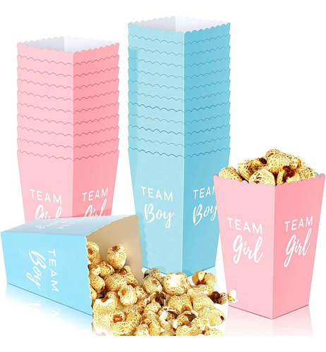 Pack De 12 Caja De Pop Corn Baby Shower Revelacion De Genero