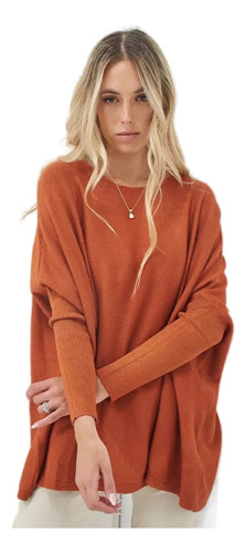 Maxi Sweater  Hilo Y Lycra Con Tajos Mujer Color Tostado