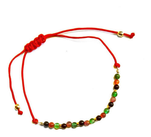 Pulsera Bolitas Piedras Mostacilla Enchapadas Cordón Rojo 