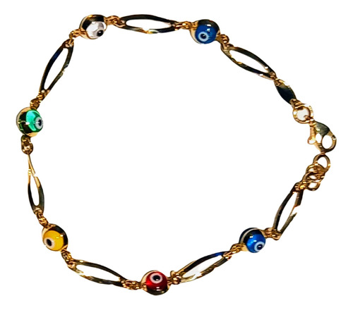 Pulsera Brazalete Ojo Turco Colores Oro Sólido 10 Kilates