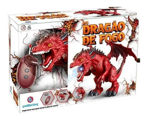 Brinquedo Rc Dragão De Fogo Verm Realista +4 Anos Polibrinq Cor Vermelho