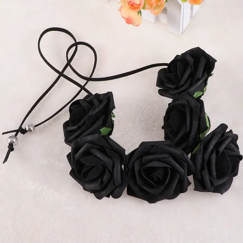 Diadema Floral Con Flores De Novia Con Rosas Negras