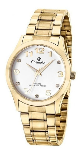 Relógio de pulso Champion CN29070 com corpo dourado,  analógico, para feminino, fundo  branco, com correia de aço inoxidável cor dourado, agulhas cor dourado e branco, subdials de cor dourado, bisel cor dourado