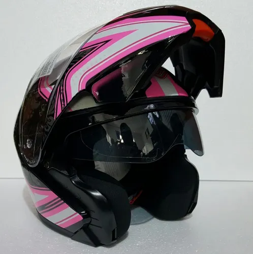 Casco Para Moto Mujer Abatible Decal Cut Blanco-Rosa FS-901 - Tienda Moto  Rider México