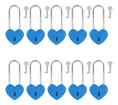 Veyocilk 10 Pcs Love Lock Heart Candado, Blue Heart Wish Loc