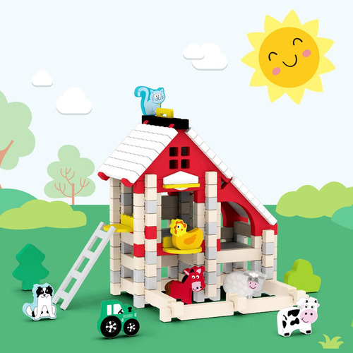 Juego De Bloques De Construcción De Casas De Madera Granja