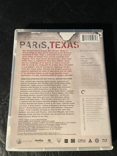Paris, Texas Blu Ray Criterion Collection (Usado)