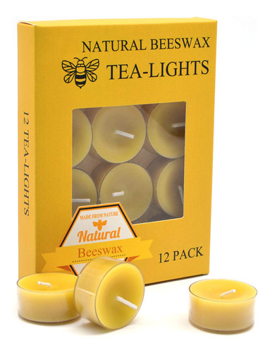 Velas De Vela De Cera De Abeja Amarilla Natural, 12 Unidades