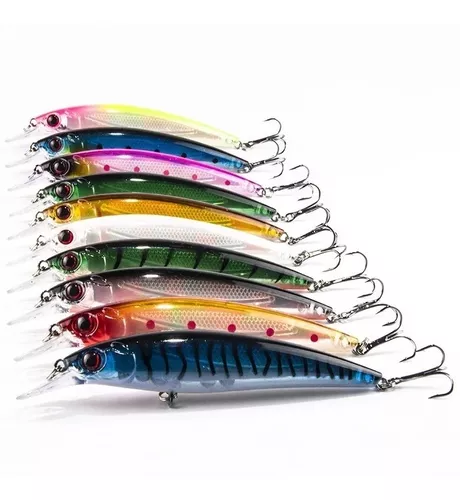 Set 8 Señuelos Pesca Anzuelos Rio Lago Mar Minnow 11cm 13.5g