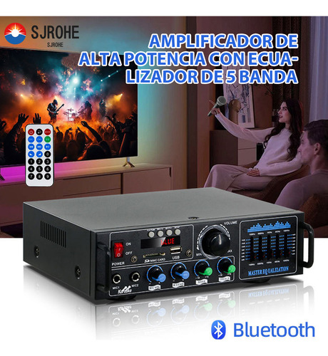 Sjrohe Ecualizador De Audio Profesional Y Amplificador Bluetooth Integrado Para Casa/automóvil Sonido 5.1 Amplificador Estereo Audio Calidad Premium Subwoofer En Casa Control De Graves Y Agudos Negro