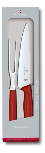Victorinox® Set Cuchillo Chef Y Tenedor Swiss Classic, 19cm Color Rojo