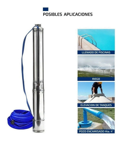 Imagen 4 de 8 de Bomba Sumergible Pozo Agua 73 M 4 Pulgadas 1 Hp 6500l/h