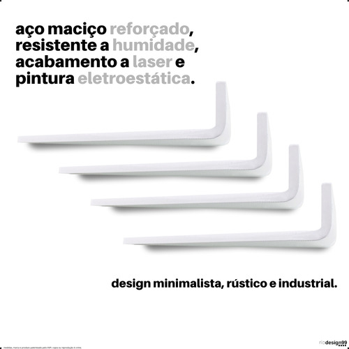 25cm - Mão Francesa Cantoneira Branca Reforçada - Rio Design99 - Ferro Aço Suporte Para Prateleira Resistente Industrial Prateleira Madeira Bancada Estante Triangular S50
