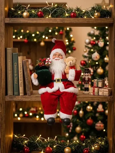Boneco Papai Noel Sentado Tradicional Enfeite Natalino 30cm Vermelho