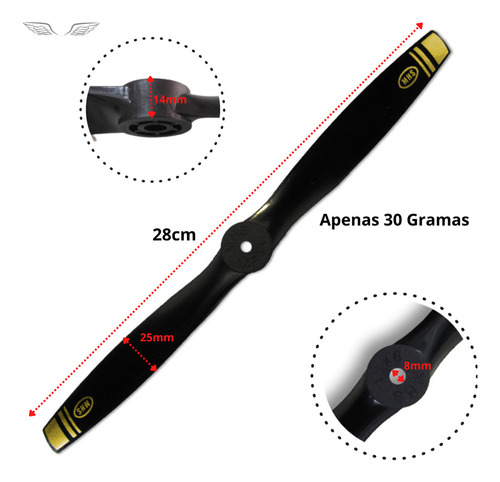 2 Hélices 11/7 Nylon Glow P/ Aeromodelo C/ Motor .50 A .61 Cor Preto