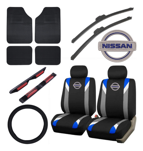 Cubreasiento Tela Azul Nissan + Juego Alfombras + Regalos 