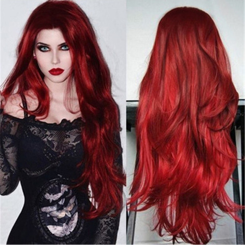 Tupé A La Moda, Largo, Rizado, Ondulado, Sintético, Rojo Nat