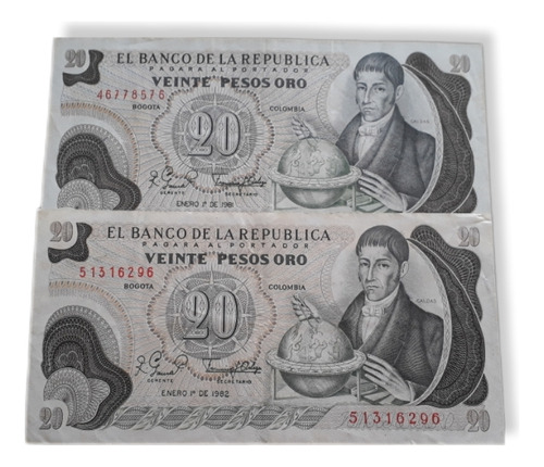 Colombia 2 Billetes De 20 Pesos  1981 Y 1982  