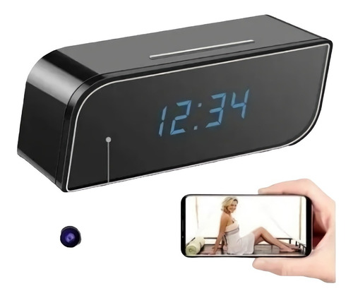 Reloj Digital Inteligente Cámara Espía Hd Wifi Alarma Negro 