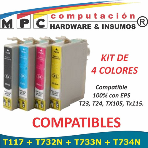 Combo 4 Cartuchos Para Epson T117 4 Col T23/t24/tx105/tx115